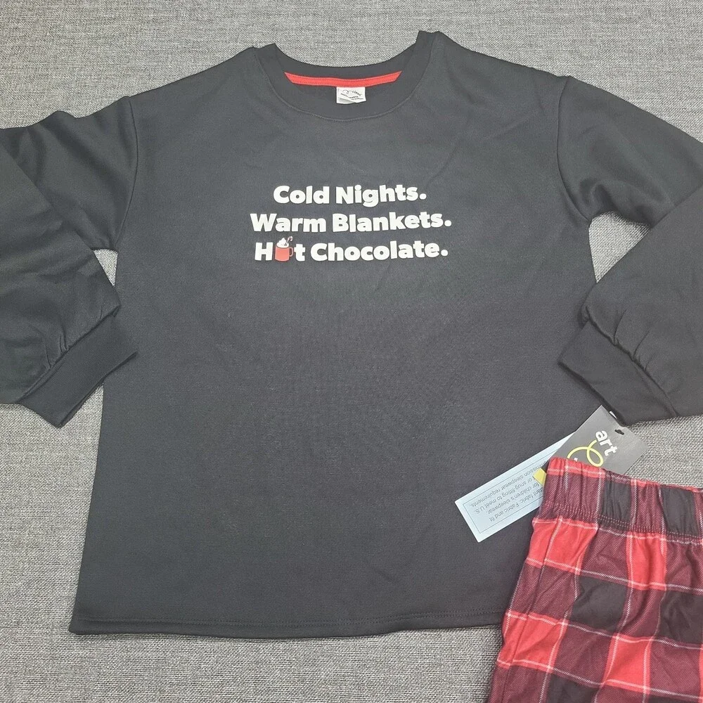 Girls Graphic Sweatshirt and Shorts Pajama Set - art class Black Size X-Large 14